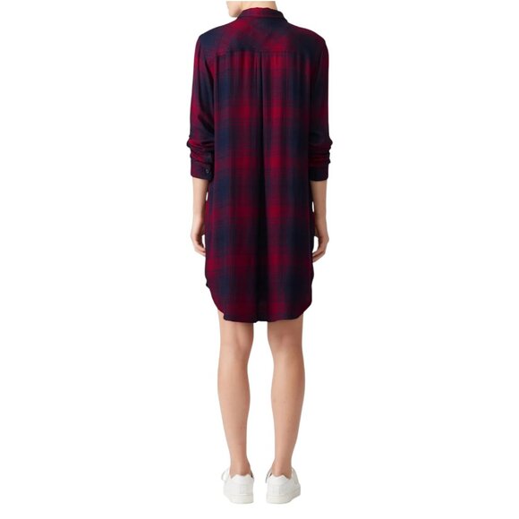 Rails Plaid Bianca Shirtdress Burgundy Blue Long Sleeve Collared Dress Sz M - Picture 2 of 12
